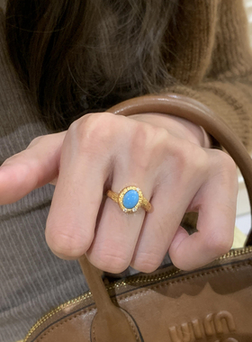 轻奢绝美复古绿松气质戒指女