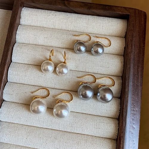 纯银耳钉澳白灰色珍珠女2025新款