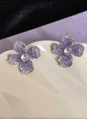 「薰衣草之恋」纯银耳钉法式浪漫优雅高级感温柔设计紫色花朵耳环