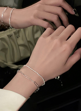银色素圈手链女ins小众设计简约