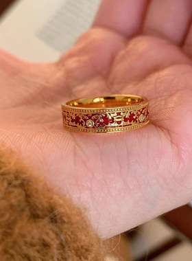 「楼兰若梦」红色滴釉花纹戒指