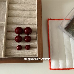 「巨显白」纯银耳钉红豆酒红色真的很复古简约港风高级感新年耳饰