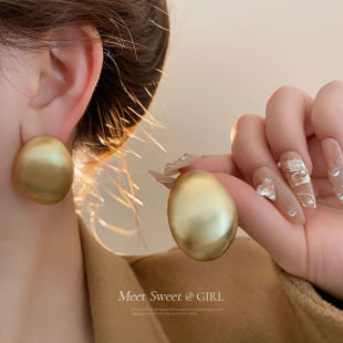 纯银耳钉金属拉丝夸张气质耳坠耳环新款高级感轻奢金色耳饰