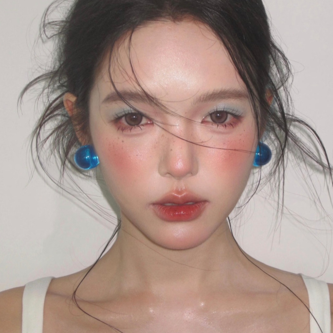 耳夹无耳洞纯银耳钉蓝色透明球球耳环小众清新造型师耳饰女个性