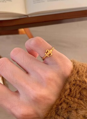 中古拉丝精致鸢尾花戒指女