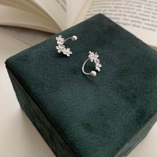 纯银耳钉花团螺丝拧花朵耳钩女三朵小花耳环轻奢高级感耳饰养耳洞