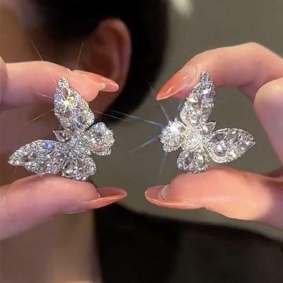 超闪满钻蝴蝶耳钉耳骨夹无耳洞