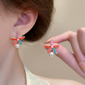 纯银耳钉彩色海星耳环2026新款 爆款 小众气质轻奢海边度假风耳饰女