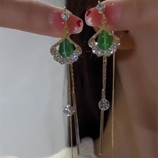 纯银耳钉耳线三生有幸流苏锆石耳环女配饰ins风2026超火新款耳饰