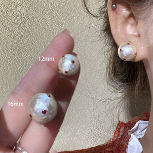 纯银耳钉复古风气质简约斑点珍珠小众轻奢高级感耳饰2026新款爆款