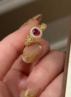 秋冬复古蕾丝红宝石戒指女