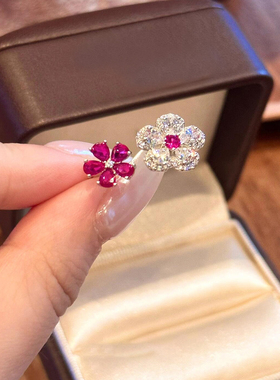 双头花朵戒指粉钻爆闪新款开口