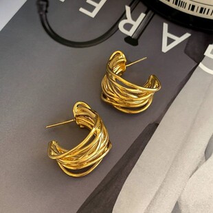 纯银耳钉S925银针复古高级感镂空金属重工绕线圈圈耳环小众耳饰女