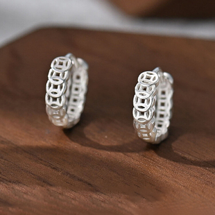 招财铜钱币耳扣耳圈女耳环圈复古镂空偏财钱多多耳钉2025新款 爆款