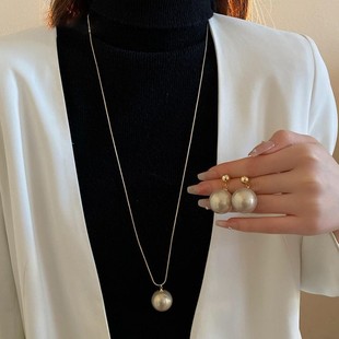 纯银耳钉一颗大珍珠毛衣链长款小众设计加长项链轻奢高级单个吊坠