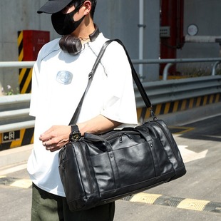 新款旅行包质感大容量纯色pu潮男女通用干湿分离手提包行李包