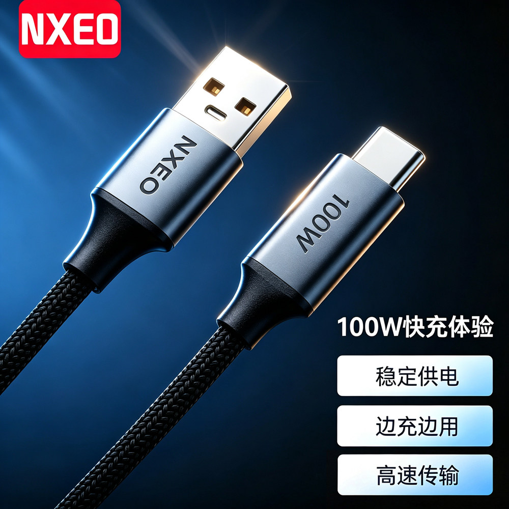 NXEO USB快充数据线100W能适Typec数据线6A快充适用充电线华为vivo小米oppo手机66w超级tpyec充电线器tpc安卓