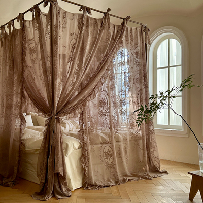 2023夏天家用宫廷法式高级蚊帐蕾丝款时尚拿铁色1.8m床公主风床幔