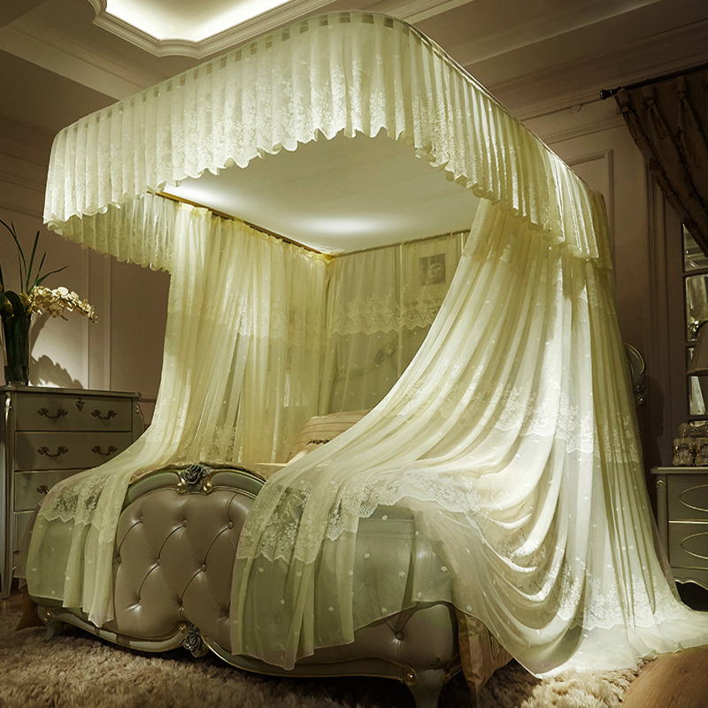 新款加厚加密u型拉绳升降导轨蚊帐家用1.8m床半遮光幔防尘1.5米2m