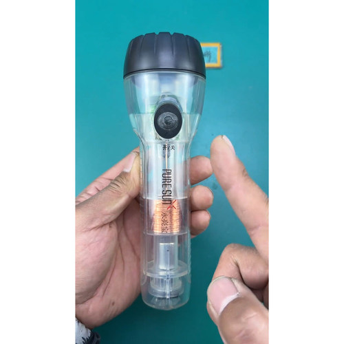 电筒荧光学生法拉晃动手电筒透明手电强磁铁自发电手摇式充电网红