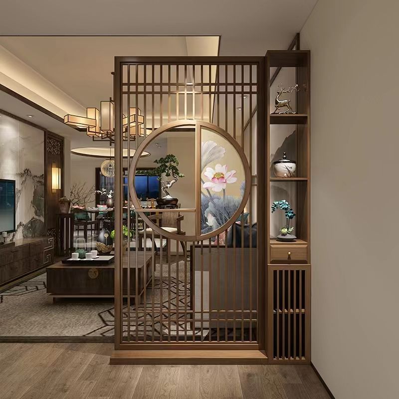 翁华新中式博古架实木屏