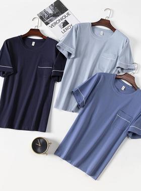 A类纯棉单件睡衣男士夏天套头6XL短袖薄款休闲单上衣家居服上装