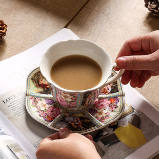 金边宫廷咖啡杯碟跨境高颜值花卉陶瓷杯精致轻奢下午茶茶具 西式