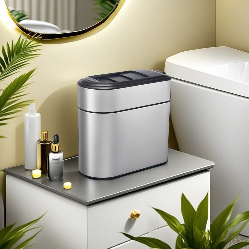 厕所专用垃圾桶卫生间带盖不脏手厕纸窄缝家用智能感应自动吸附