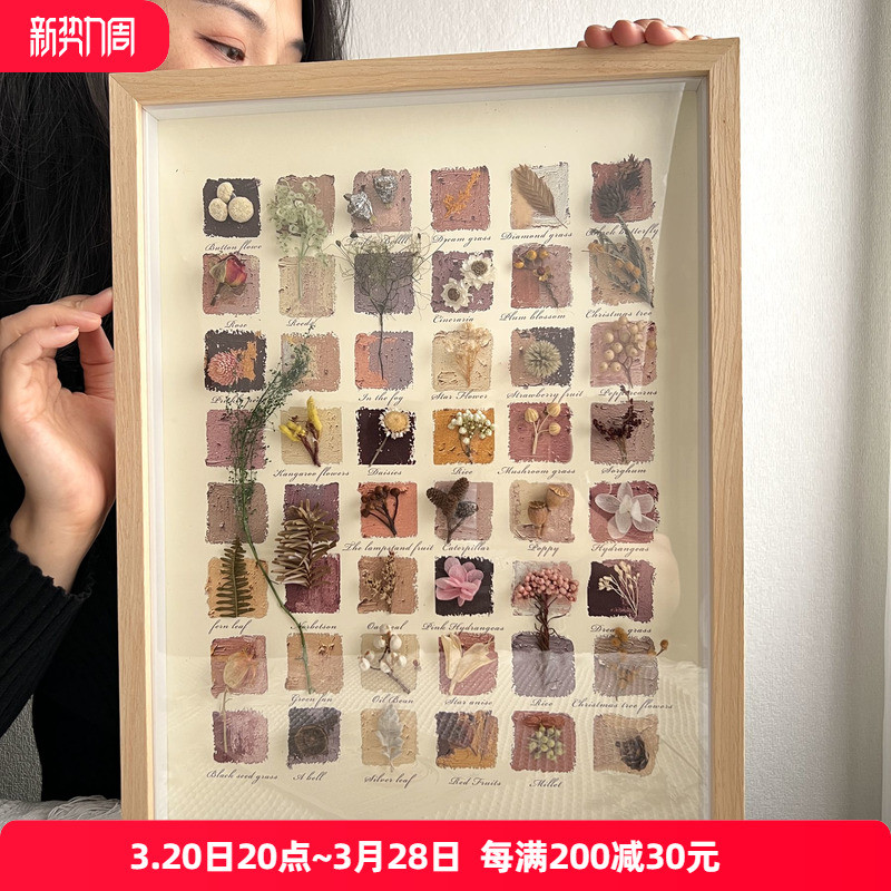 标本中空正方形木质窄边相框植物干花蝴蝶DIY手工简约组合装饰画图片