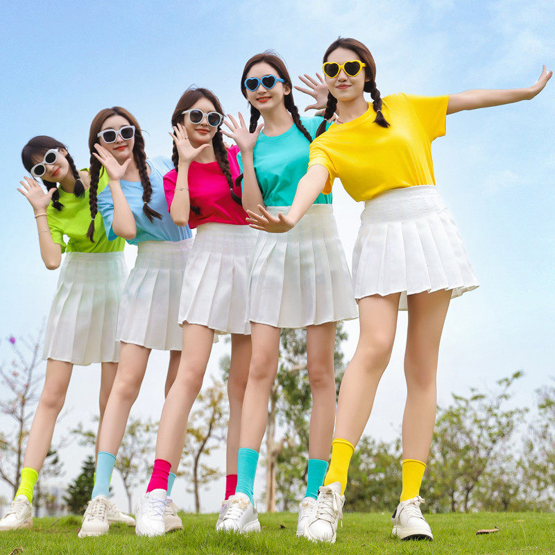 速发毕业季闺蜜服纯棉T恤糖果色短袖高中啦啦操演出服夏季运动会