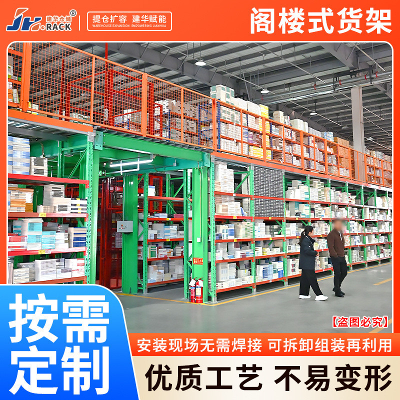 阁楼货架仓库二层隔层带楼梯载重200-1500KG材料加厚阁楼平台货架
