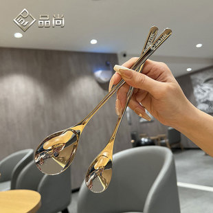 家用韩式拌饭勺316不锈钢食品级加长柄吃饭勺子高颜值调羹搅拌勺