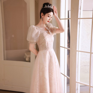 高级感订婚绝美轻奢超仙粉色公主风订婚敬酒 速发轻晚礼服2025新款