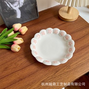 釉下彩盘子批发ins风家用中式 花朵创意好看 菜盘陶瓷深盘