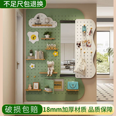 洞洞板置物架实木定制展示架入户电表箱挂钩配件免打孔桌面造型墙