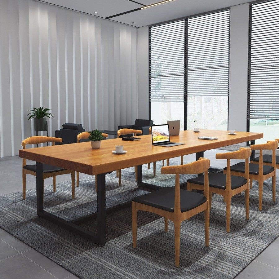 简约实木会议桌长桌工作台长条桌现代职员办公桌大型洽谈桌椅组合