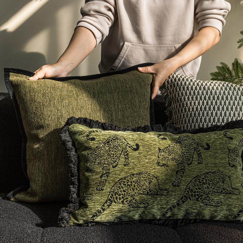 轻奢复古绿色系抱枕套法式中古风客厅沙发靠垫腰枕样板间靠枕靠包