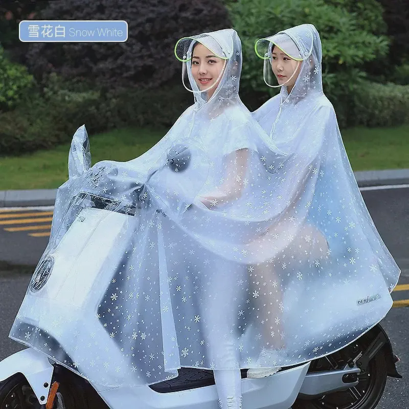 电动车雨衣带小孩户外骑行电瓶车专用双人摩托车加厚双帽檐雨披用