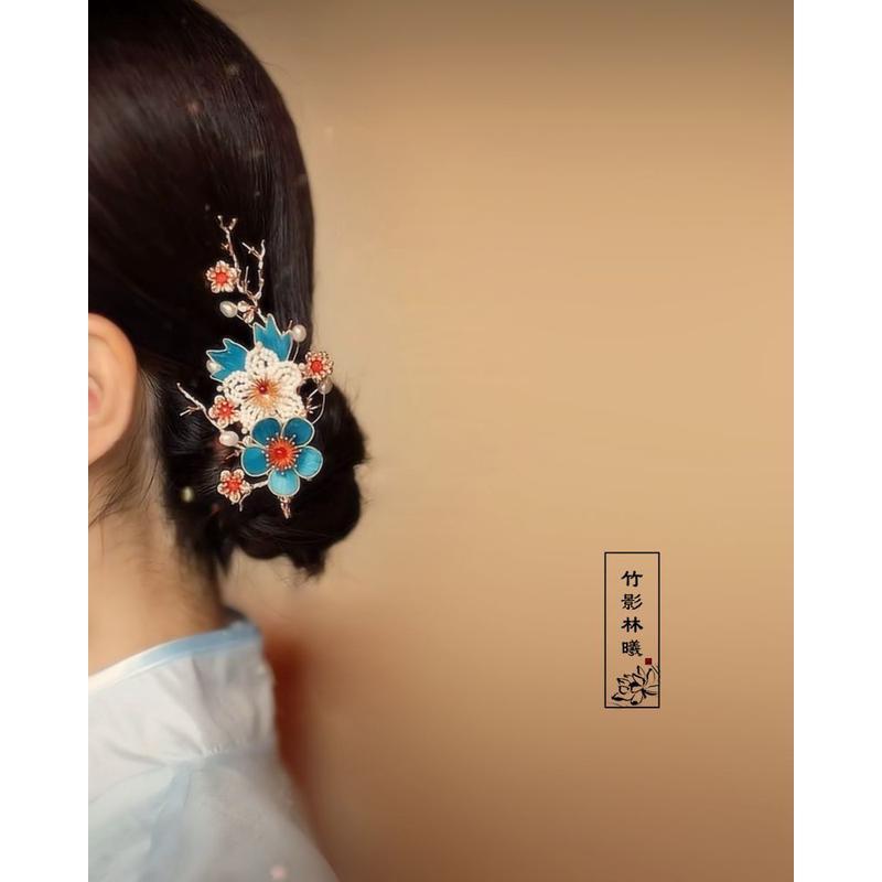 竹影林曦点翠发冠女古风米珠系列发簪女盘发百搭明制汉服头饰