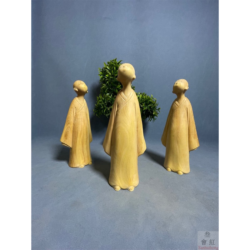 小叶黄杨木雕仰面嘟嘴小沙弥手把玩件实木雕刻工艺禅意小和尚摆件