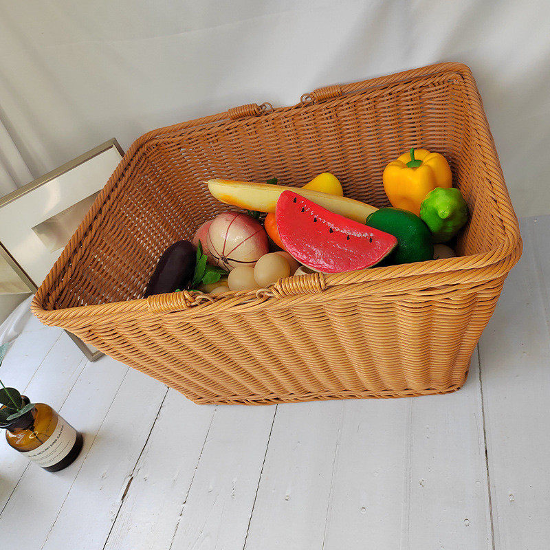 厂家仿藤编织手提篮水果篮户外野餐收纳筐购物买菜长方形野餐篮,收纳整理,橱柜收纳筐,淘宝优惠券,粉丝福利购,淘宝优惠卷