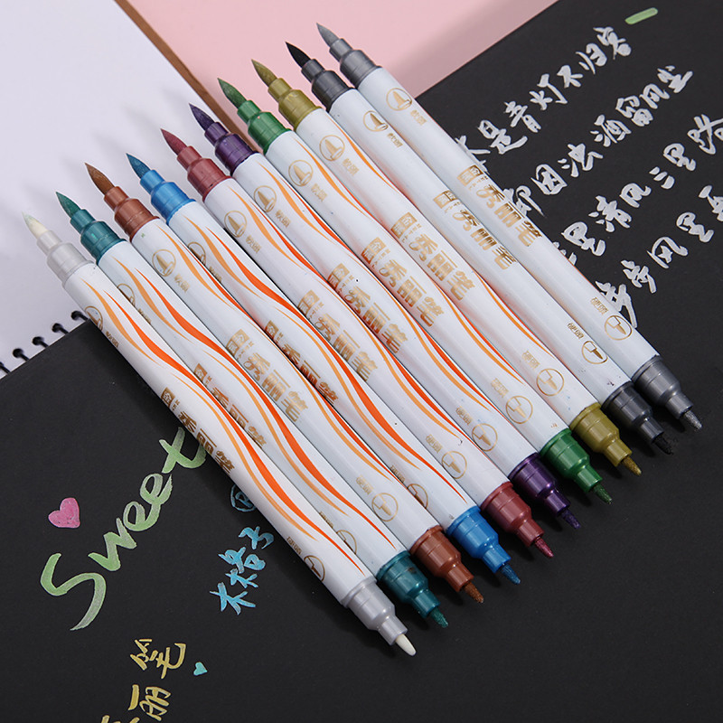 秀丽笔软笔金属色双头软头勾线笔学生DIY手账绘画书法软毛笔手帐