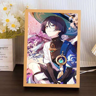 原神周边散兵手办模型灯光画挂画灯光画桌面摆件发光小夜灯礼物