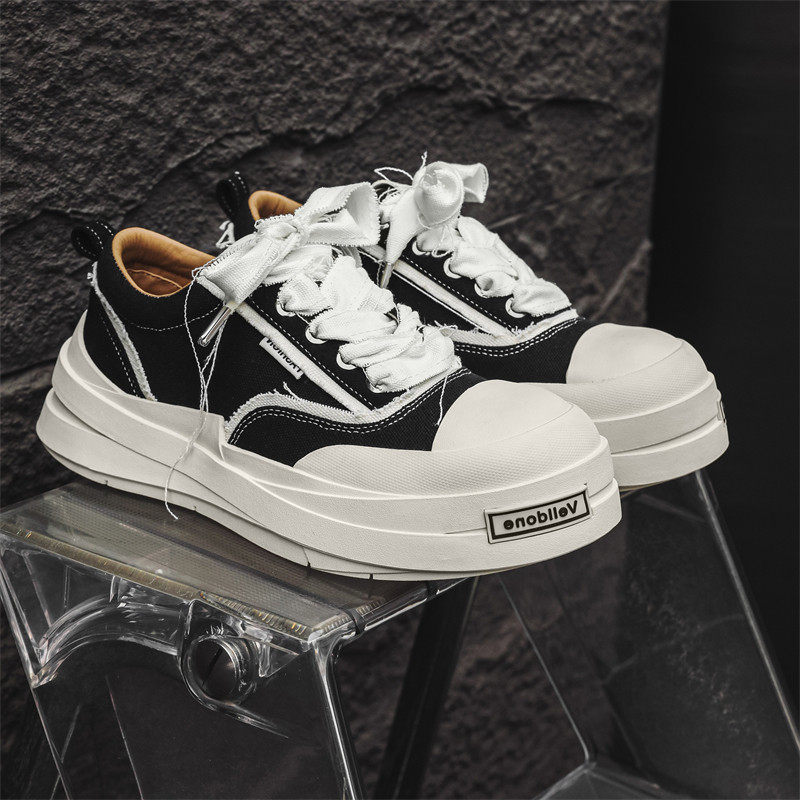 2025新款男鞋春季透气帆布鞋厚底毛须绷带小众板鞋潮流大头休闲鞋,流行男鞋,休闲板鞋,淘宝优惠券,粉丝福利购,淘宝优惠卷