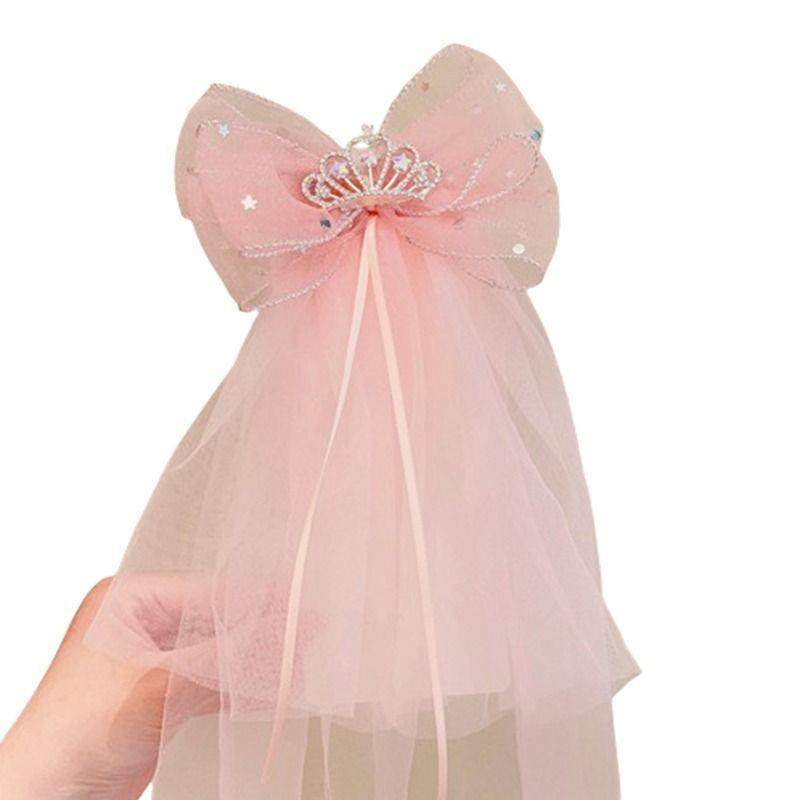 儿童头纱发卡发夹小女孩蝴蝶结头花生日顶夹女童皇冠超仙公主发饰