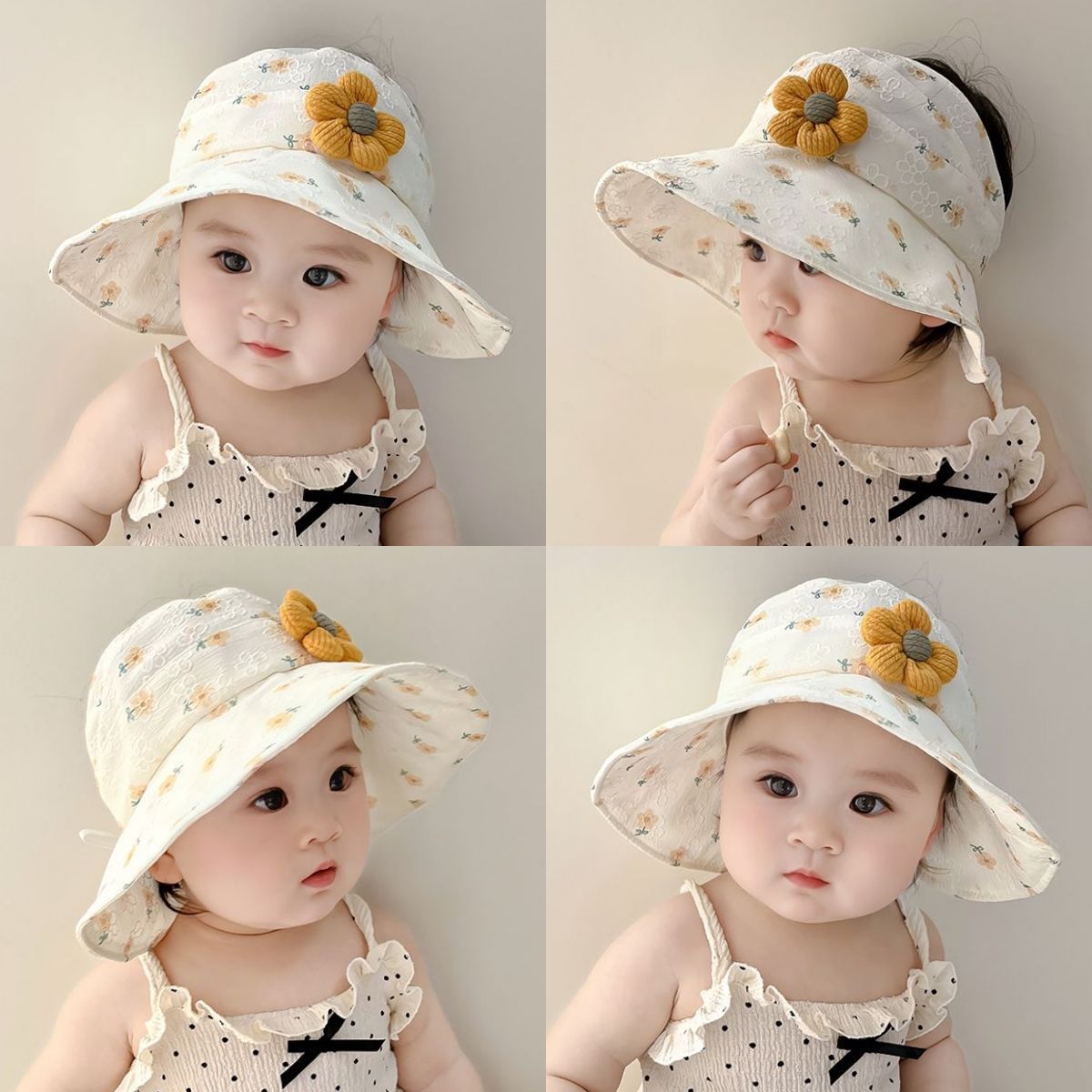婴儿防晒帽子女童清新小花大帽檐空顶帽夏天女宝宝透气遮阳太阳帽