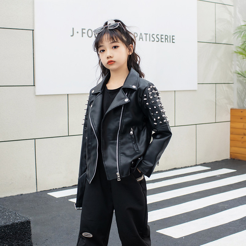男童铆钉皮衣机车皮2025春秋新款韩版洋气儿童演出潮