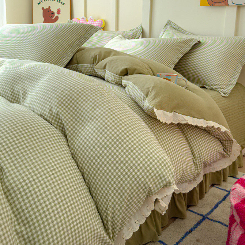 针织夹双层纱床盖四件套花边被套加厚棉棉床单被套公主风四季,床上用品,床品套件/四件套/多件套,淘宝优惠券,粉丝福利购,淘宝优惠卷