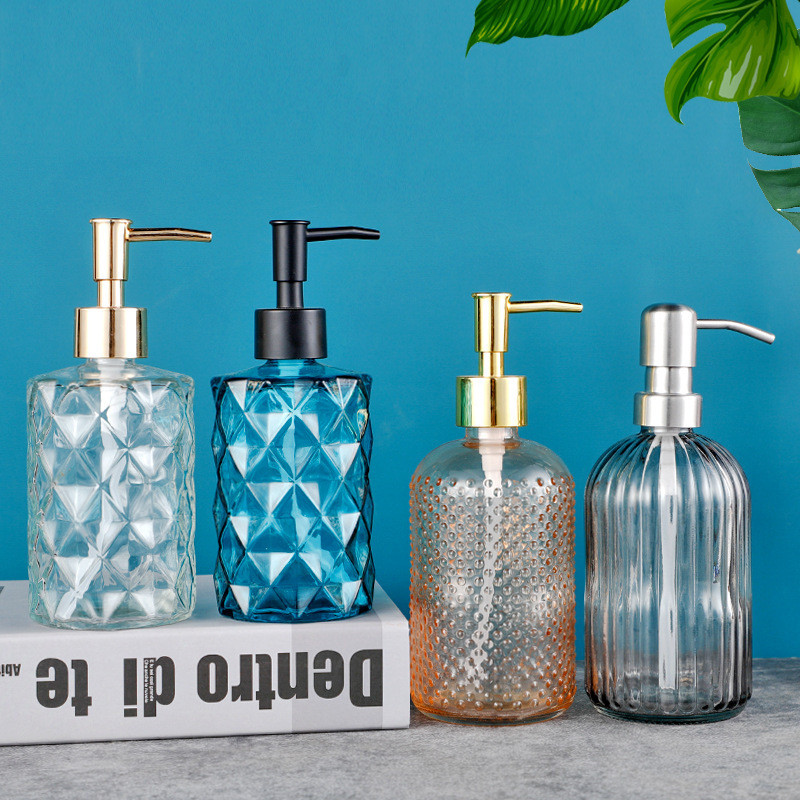 玻璃洗手液瓶400ml按压式洗发水沐浴露方形乳液玻璃空瓶分装瓶