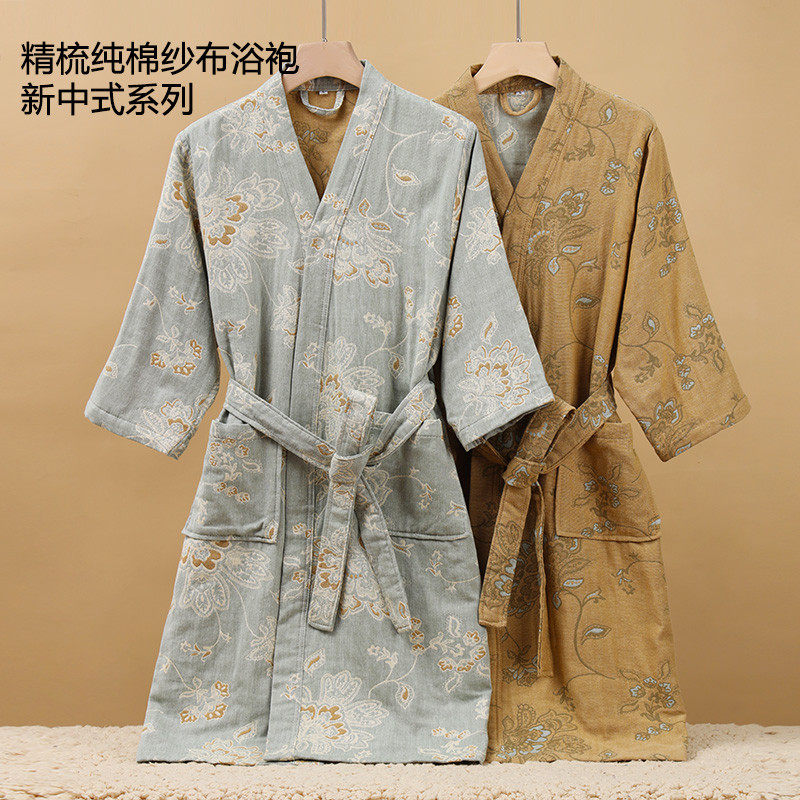 浴袍成人新款大码女士纯棉纱布睡袍男夏季睡衣浴衣吸水可穿式浴巾